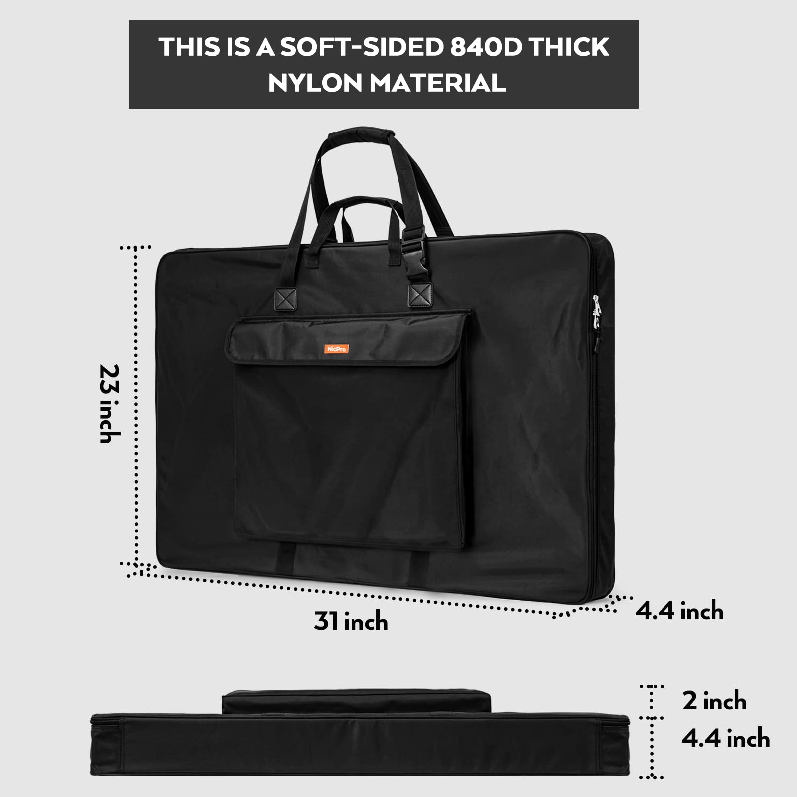 Nicpro Art Portfolio Sac 61 x 81 cm Nylon Imperméable Artist Carry Bag Soft Side with Strap Storage for Artwork Sketch Canvas Photography Poster Solar Panel