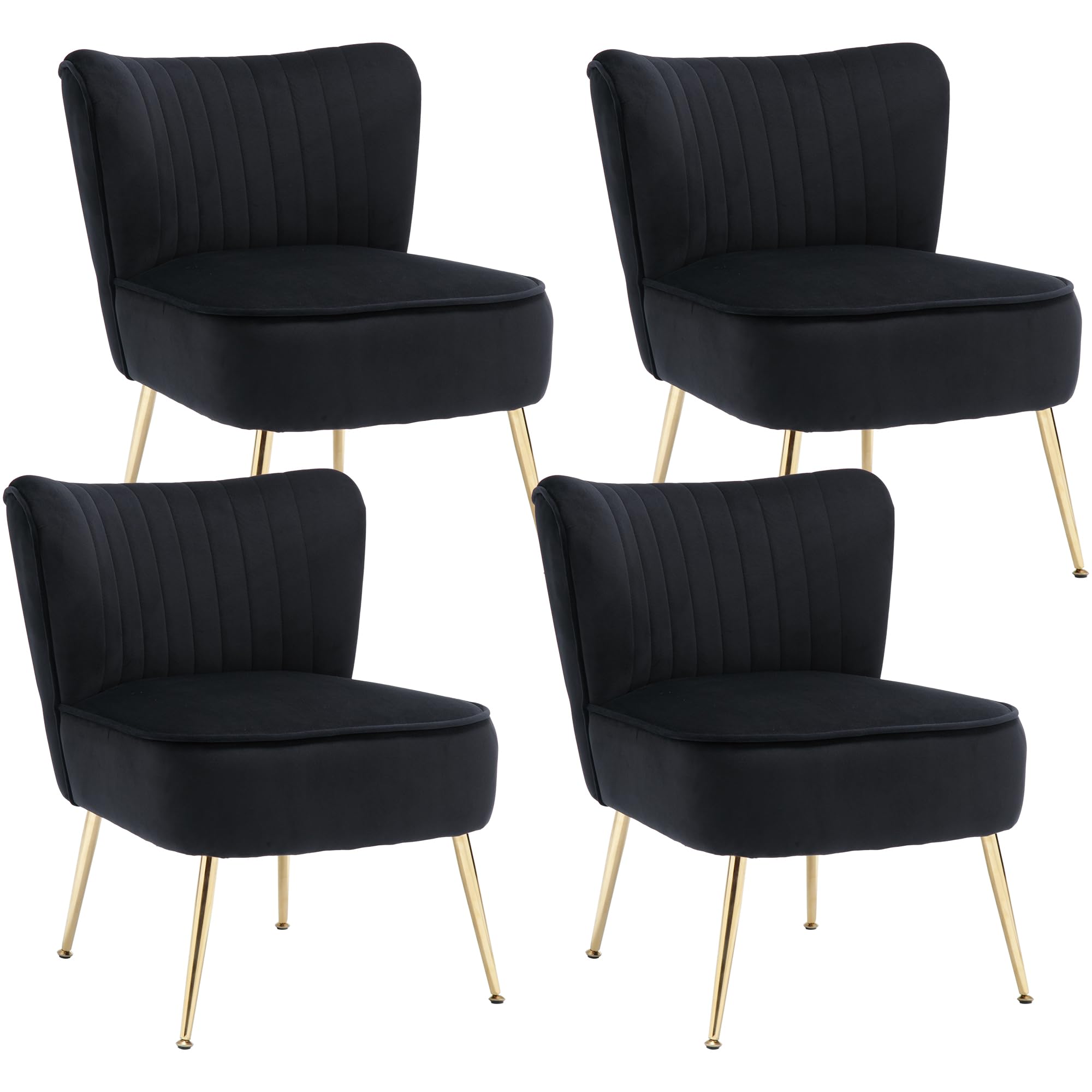 KCC Modern Velvet Upholstered Accent Chair Set of 4,Mid Century Living Room Chairs with Golden Legs,Comfy Armless Chair Wingback Single Sofa Side