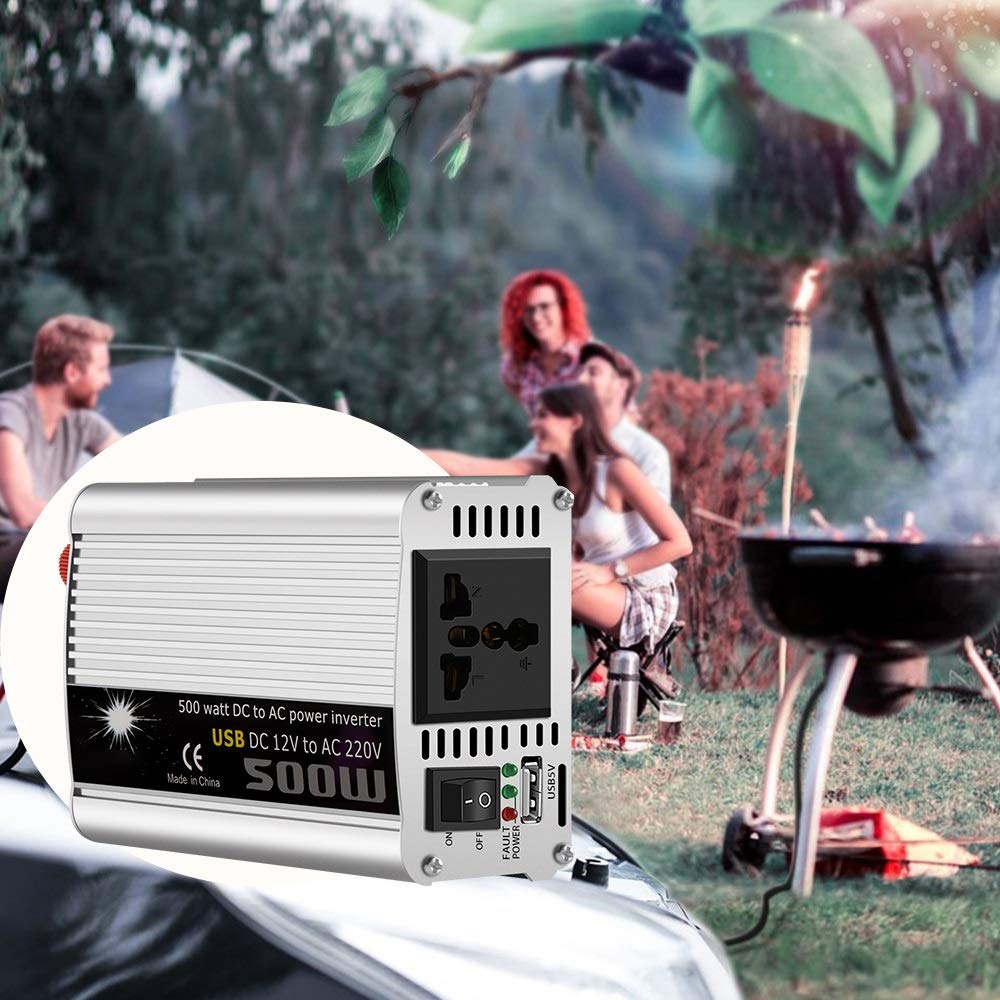 Inverter, Inverter Onda Pura 500W Inverter 12 V 220 V trasformatore di tensione Charger DC 12V a 220V AC convertitore di potere con USB Alimentatore da auto Potenza di picco 1000W