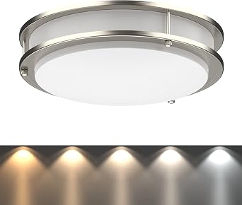 DYMOND LED Ceiling Light Flush Mount Dimmable Adjustable Lighting from Warm White to Daylight 2700K 3000K 3500K 4000K 5000K 5 in 1 Selectable CCT Brushed Nickel, 14 Inch