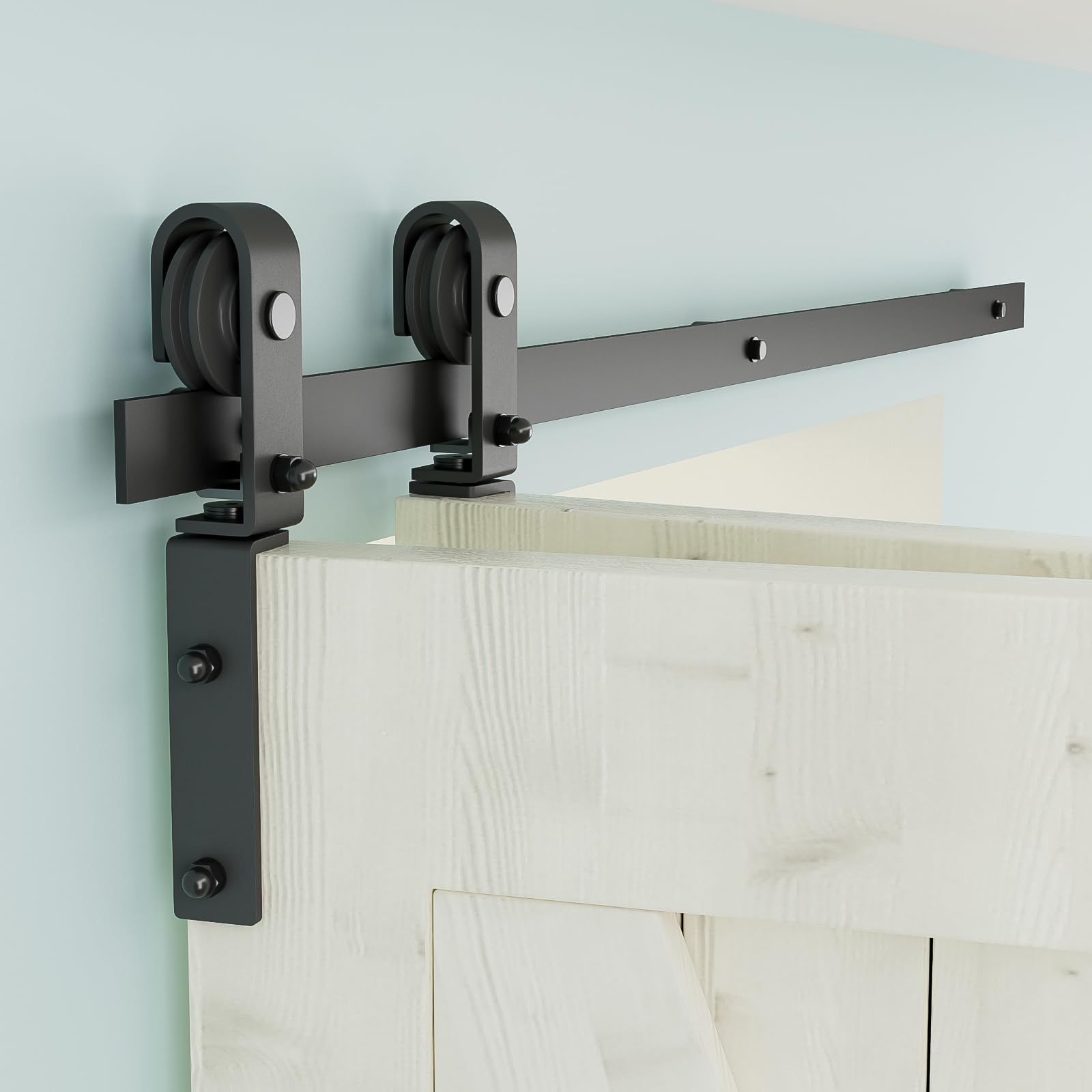 28"" Bi-Folding Sliding Barn Door Hardware Kit,Smoothly&Quietly-Heavy Duty,Simple and Easy to Install for 4 Closet Doors,Basic J,No Door [Fit Double 12"" Bifold Doors], J Shape Hanger