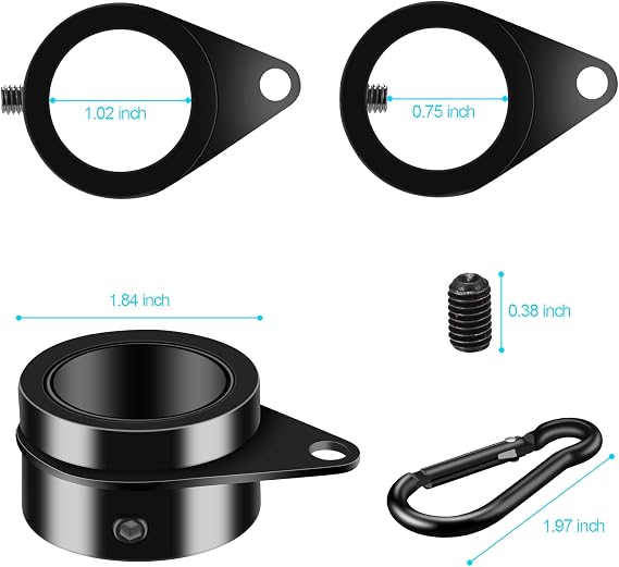BONWIN 1 Black Flag Pole Rings, 2 Pcs Anti Wrap Aluminum Alloy Flag Pole Clip Swivels, 360 Rotating Flagpole Flag Mounting Ring Clips, Spinning Flag Pole Kit for 0.75-1.02 Diameter (1 Inch, Black)