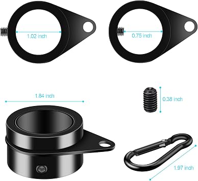 BONWIN 1 Black Flag Pole Rings, 2 Pcs Anti Wrap Aluminum Alloy Flag Pole Clip Swivels, 360 Rotating Flagpole Flag Mounting Ring Clips, Spinning Flag Pole Kit for 0.75-1.02 Diameter (1 Inch, Black)