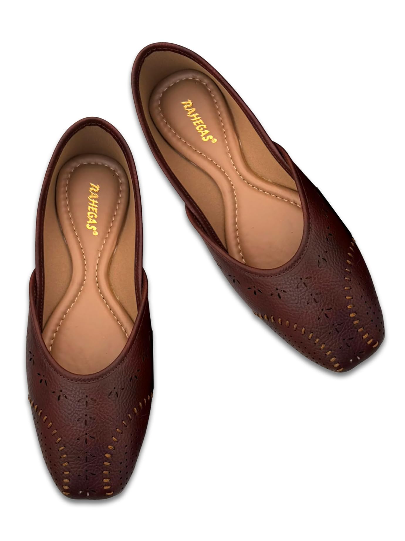 RAHEGAS Women Embroidered Jutti Flats for Ethnic & Casual Wear-Brown-picture-22