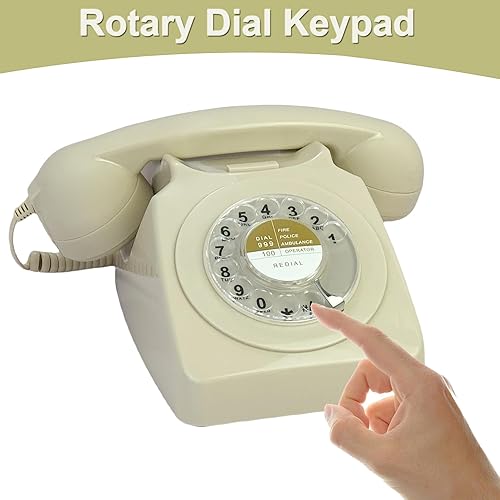 Miniatura 3 de Teléfono retro de esfera giratoria, teléfono antiguo decorado, teléfono fijo antiguo con cable para hogar, oficina, escuela, hotel, decoración