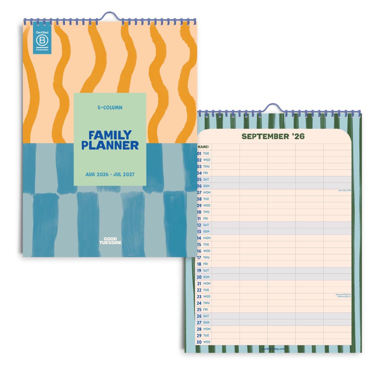 Good Tuesday - 2026-2027 Academic Wall Calendar, Coastal Stripes, A3 Family Calendar, Made in the UK