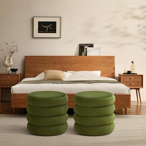 Miniatura 41 de ONEVOG Otomana redonda de almacenamiento, mesa otomana pequeña de 20 pulgadas con tapa extraíble, taburetes de tela de lino suave para sofá, asiento