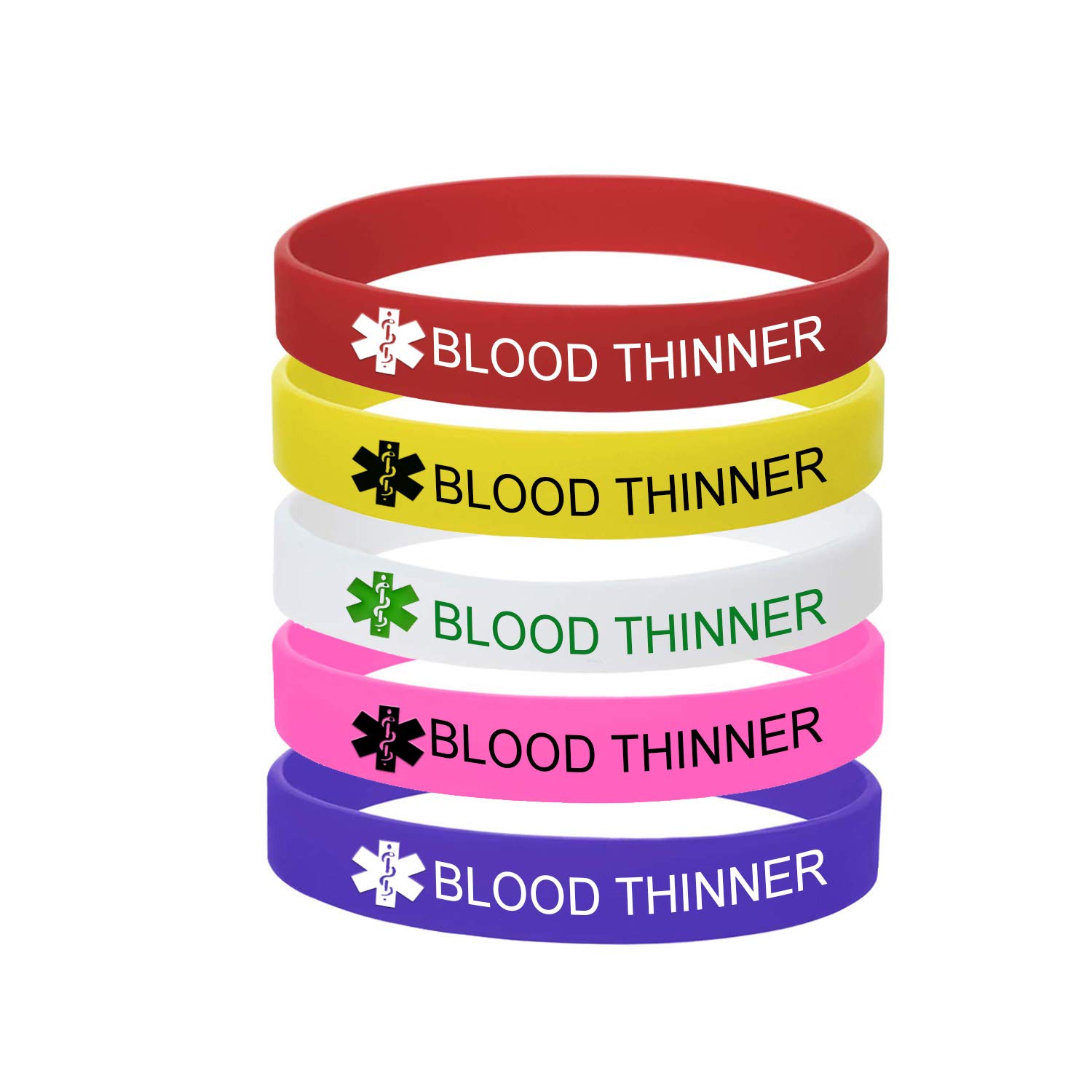 5 Color Pack-Personalized Engraved Medical Alert ID Jewelry Food Drug Allergy Bracelets,100% Silicone Rubber ID Survivor Bracelet Band,Emergency Contact Bracelet,Diabetes Bracelet,5.5"-7.9"