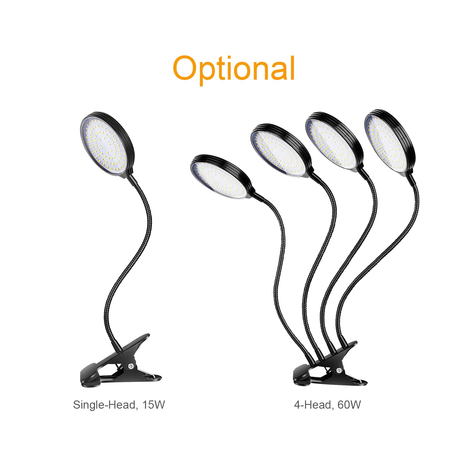 Irfora LED Grow Light para plantas de interior, 60 W, 4 cabezales de LED rojos y azules, encendido y apagado automático con temporizador de 4/8/12H, 3 modos de luz, 5 niveles de brillo, IP66,