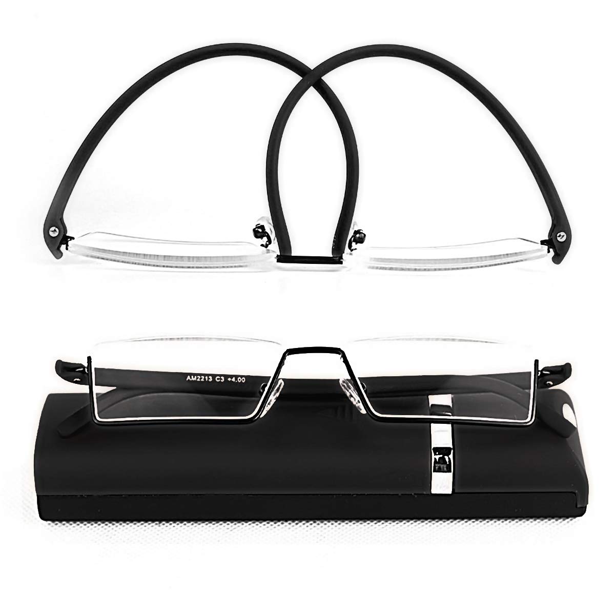 Federleichte Lesebrille mit halbem Rand, Computerleser mit tragbarem Etui, High-Definition-Brillen für Damen und Herren 1,00, 2 Stück