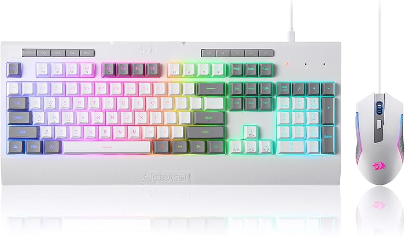 Redragon S151 Combo, teclado de membrana K525 + ratón M616 de 10000 DPI | 4 combinaciones sobre la marcha, no se necesita software, control de precisión de 6 botones, diseño de tamaño completo, dongle compartido, ratones CPI integrados