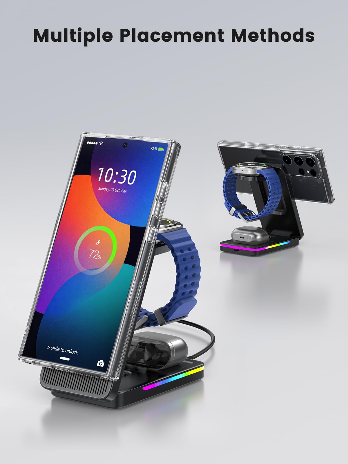 Magnetyczna stacja ładująca do Samsung Galaxy S25 Ultra S24, Magsafe składana ładowarka do Samsung Galaxy Watch Ultra 8 7 6, 3 w 1, indukcyjna stacja ładująca ze światłem do Buds Pro 2 | MagSafe bezprzewodowa ładowarka składana do Galaxy S26 Ultra/S25/S24