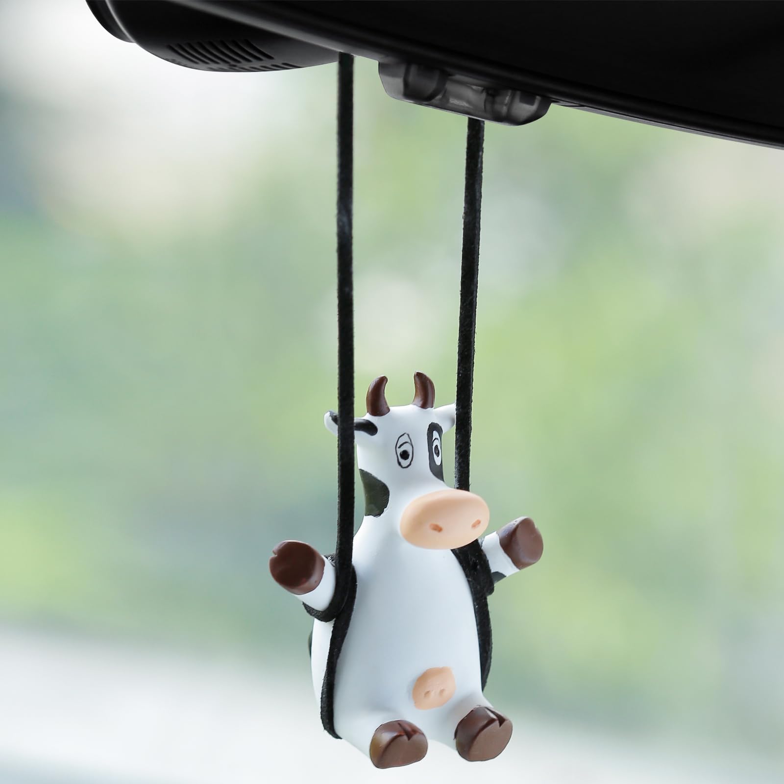 Cute Swinging Cow Car Rear View Mirror Hanging Accessories Funny Car Interior Decor Gifts for Women Men (Cow)