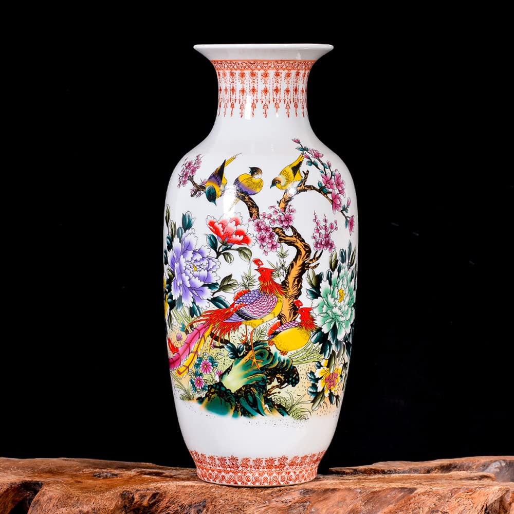 asdchZen Chinoiserie Jingdezhen Porcelain Vase Pastel Landscape Flower Arrangement Dry Flower Living Room Decoration Tv Cabinet Wine Cabinet Porch Decoration With Base,O