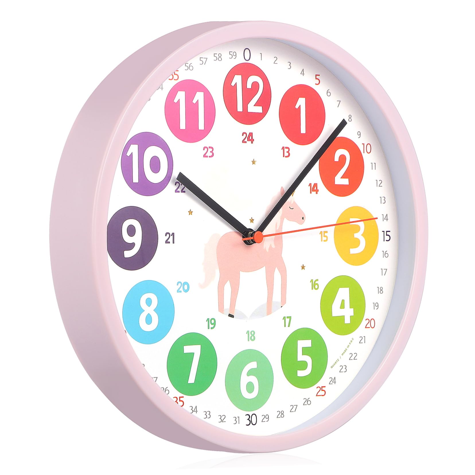 CONGARTENO Interactive Time Learning Aid Mute Round Wall Clock Decor for Classroom Nursery