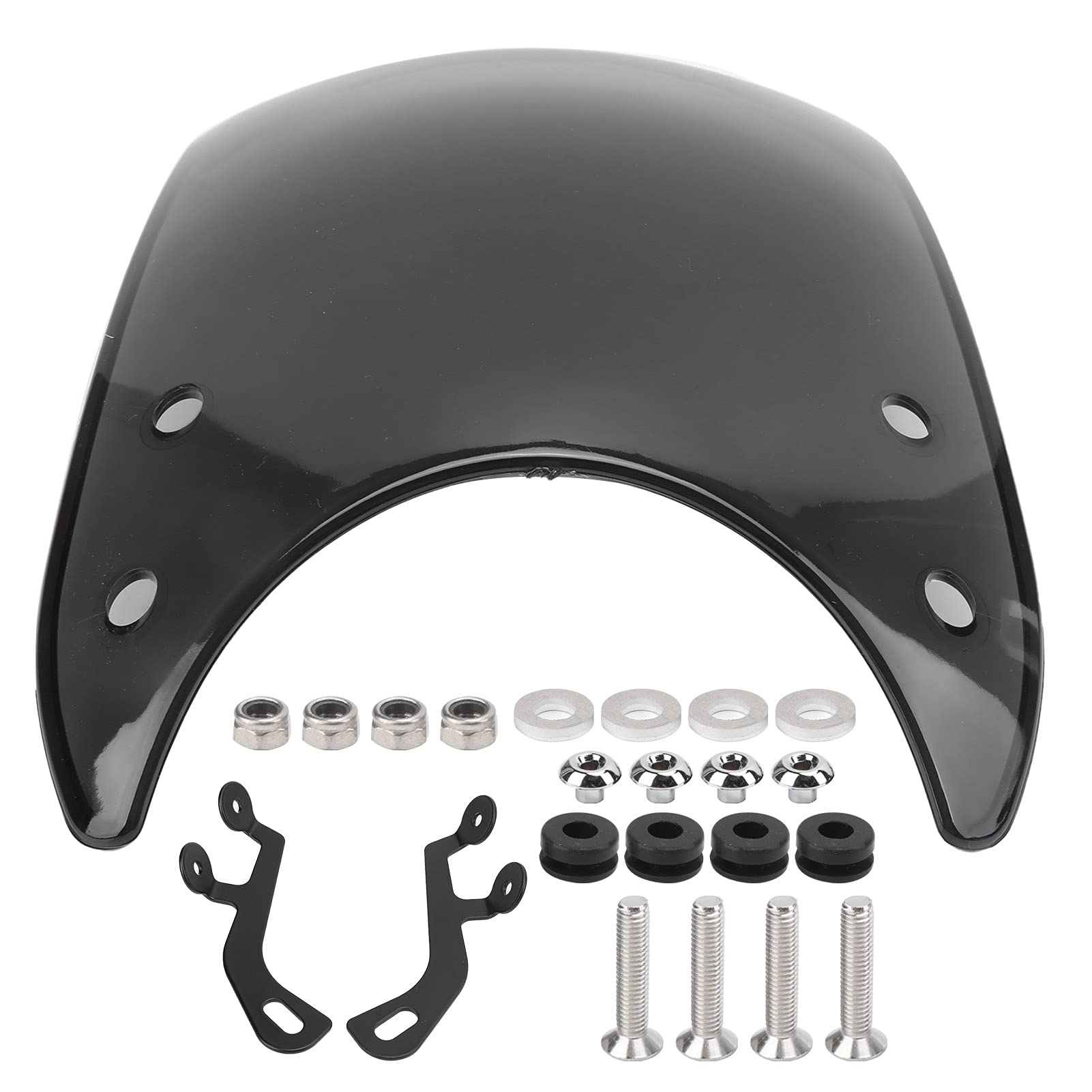 Universal Motorrad Windschutzscheibe – Für 5-7 Zoll Runde Scheinwerfer, ABS/Edelstahl, Schwarz