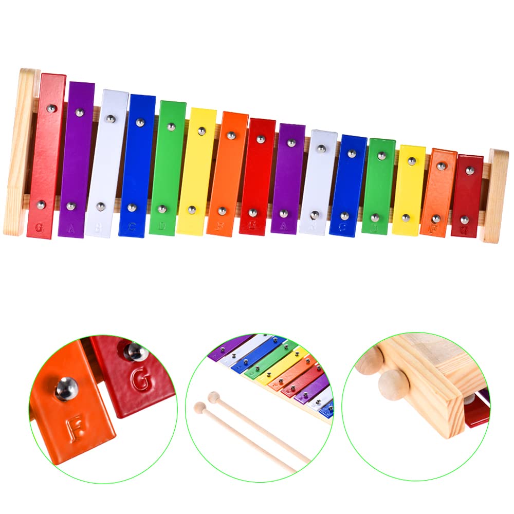 Buntes Xylophon 15 Töne Regenbogentaste Xylophon mit 2 Schlägeln Windspiel Holz und Aluminium Percussion Instrument Ideal als Geschenk für pädagogische Instrumente