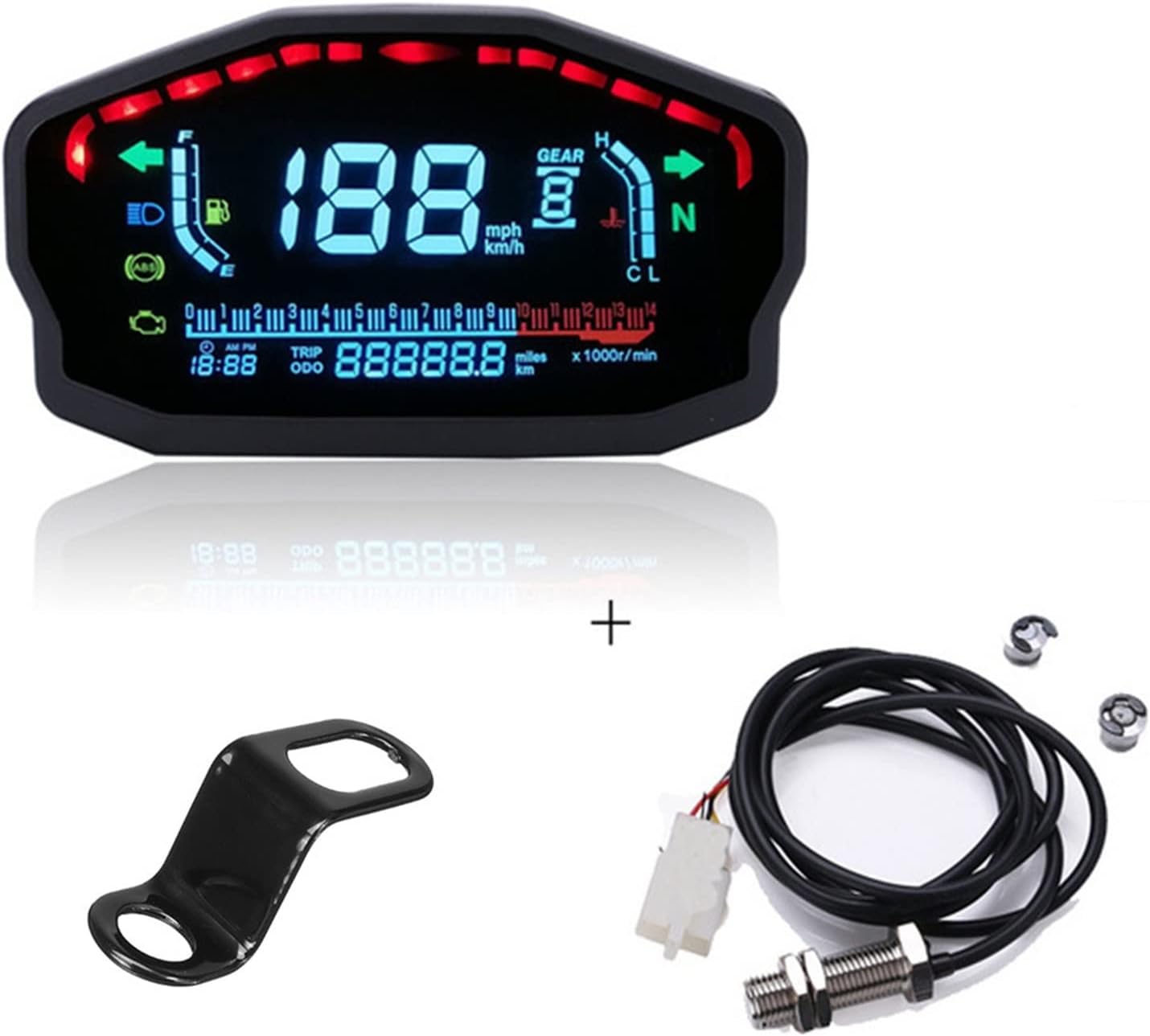 1 2 4 Cylinders Motorcycle Universal LIGHT LCD Speedometer Digital Backlight Odometer, for BMW, Motorcycle Odometer(Sensor and bracket)