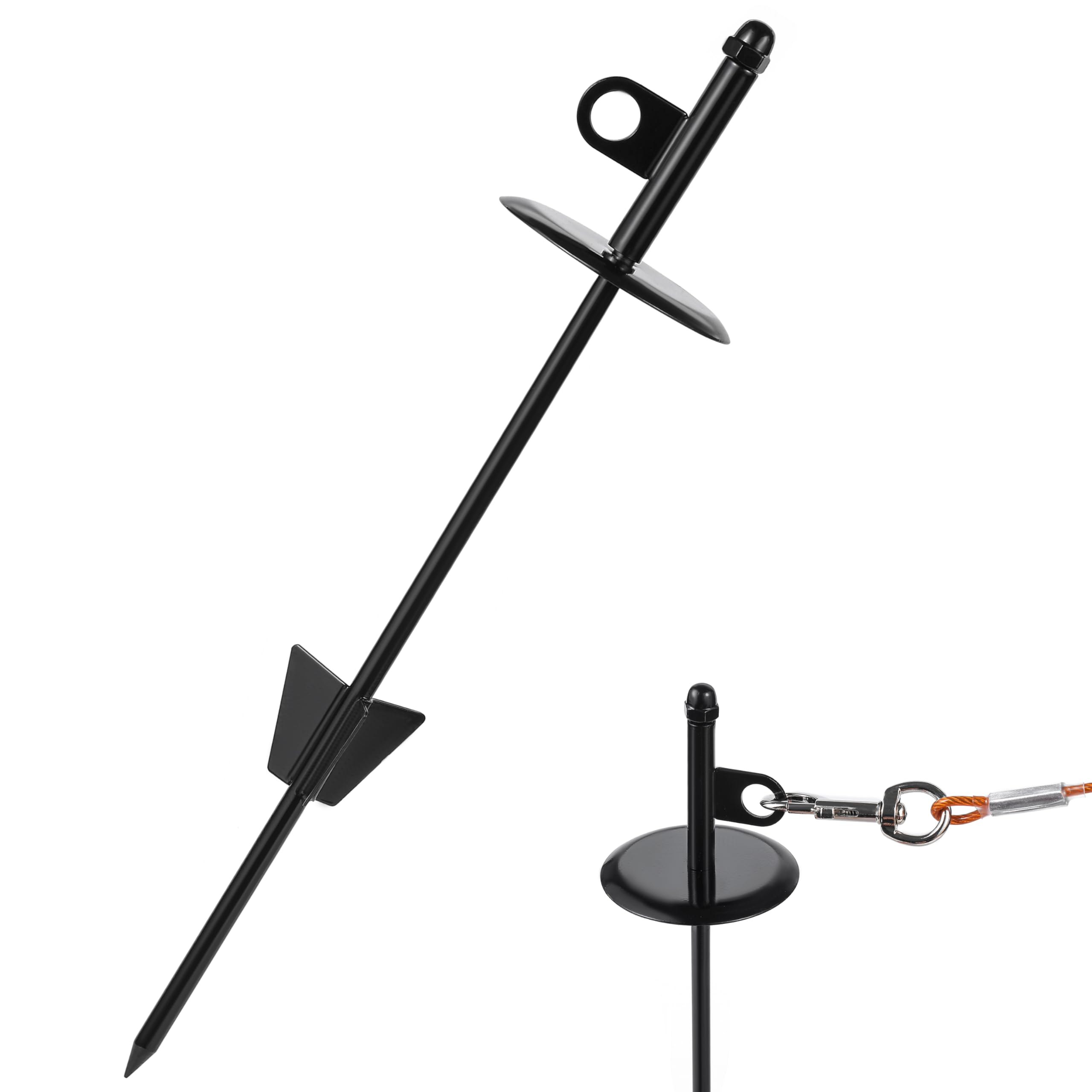 Dog tie-Out Stake for Dogs,16" Dog Stake for Outside Easy to Install, 360° Swivel Anchor Stake for Yard, Camping, Beach (Black)