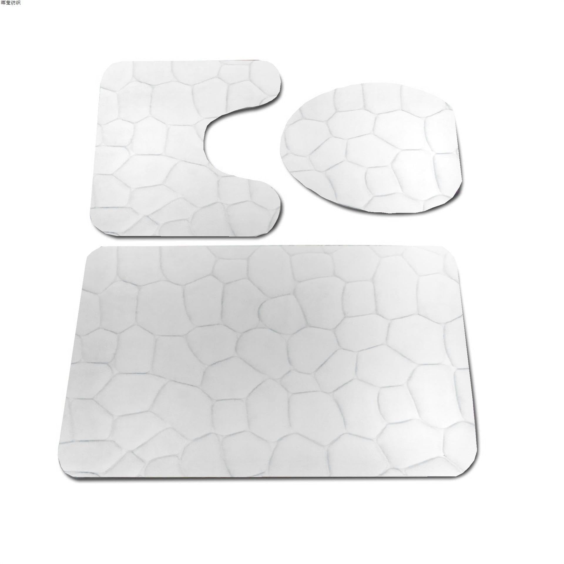 Un juego de baño de 1 pieza con relieve de piedra, 3 alfombrillas de baño suaves y cómodas que incluyen cubierta para tapa de inodoro, alfombras antideslizantes absorbentes (blanco)
