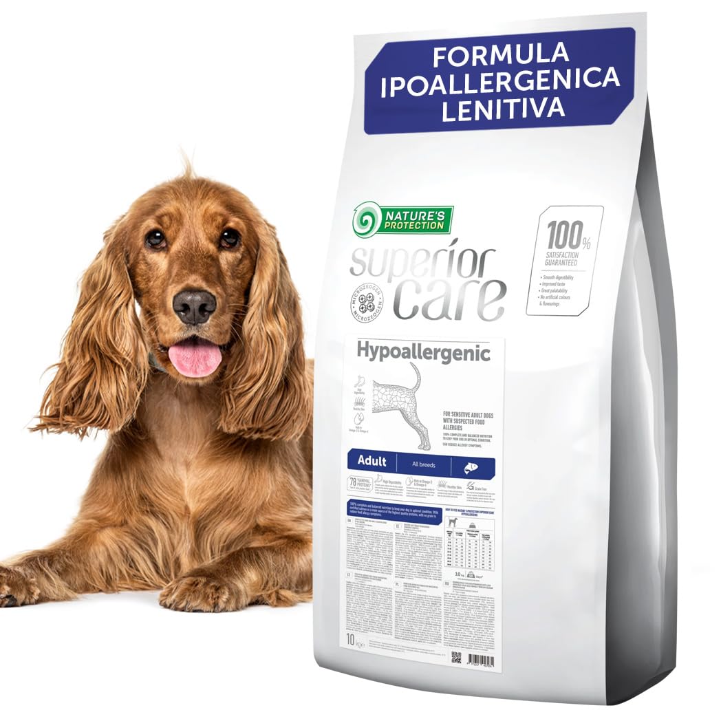 Nature's Protection Superior Care Cibo secco ipoallergenico, Salmone 10 kg | Digestione delicata per stomaci sensibili, Riduce il rischio di allergie, Senza cereali, Cani adulti, tutte le razze