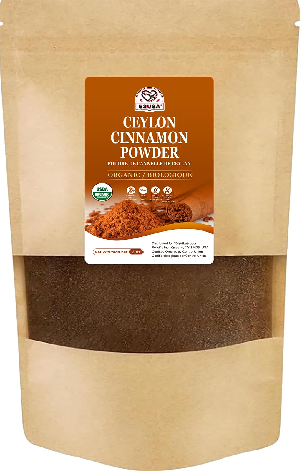 52USA Organic Ceylon Cinnamon Powder, 2oz | True Cinnamon from Sri Lanka, Non-GMO, Gluten-Free, Freshly Packed for Baking, Cooking & Beverages