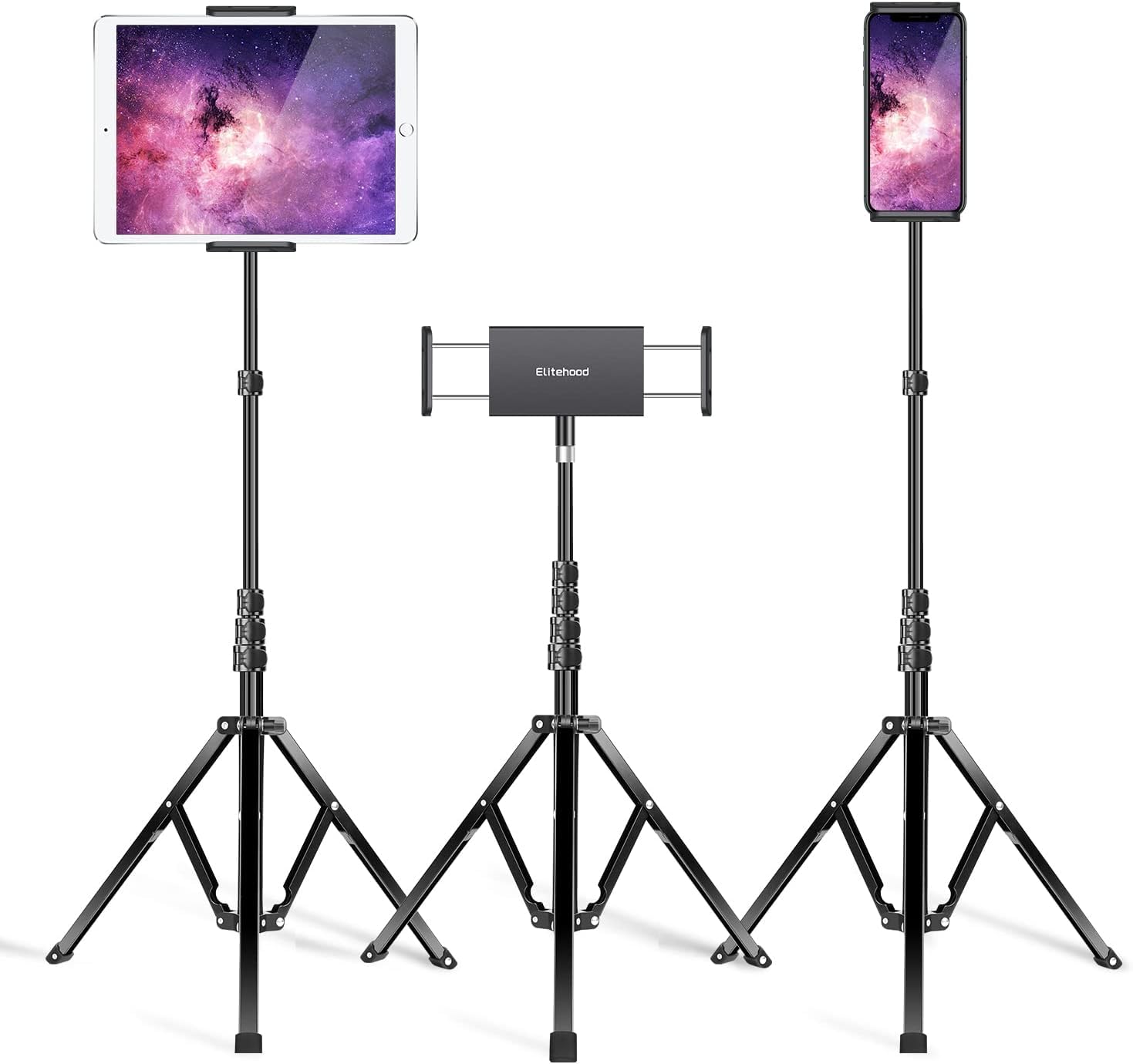 elitehood Aluminium Tablet Stativ Halterung - Tablet Ständer Höhenverstellbar bis 65'' Halter Stativ für iPad Pro 9.7, 10.5, 12.9, Air, Mini, iPhone 4.7-13 Zoll