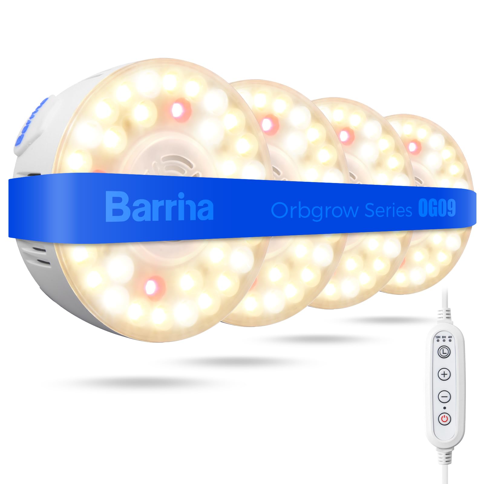Barrina Orbgrow OG09 - Luz de cultivo con temporizador, LED rojos de 660 nm de 36 W (4 x 9 W, equivalente a 540 W), luz de espectro completo para plantas de interior, magnética y enlazable, 5 niveles