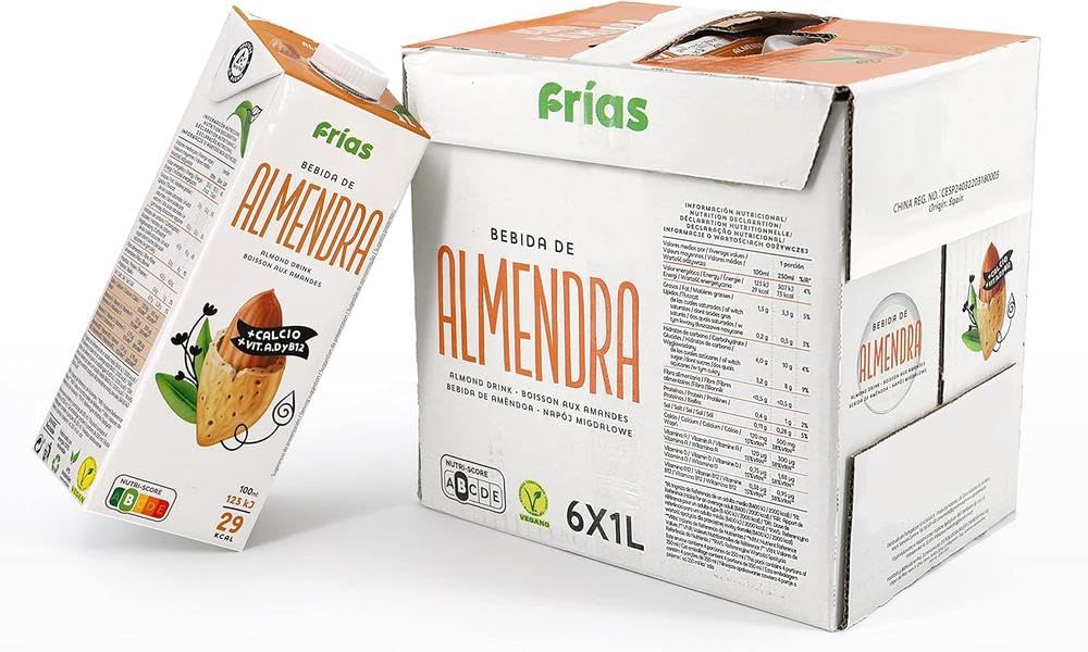 Frías Bebida Vegetal de Almendra Enriquecida con Calcio Pack 6 x 1L Sin Gluten Sin Lactosa Vegana Bajo Grasas Sal Elaborada España