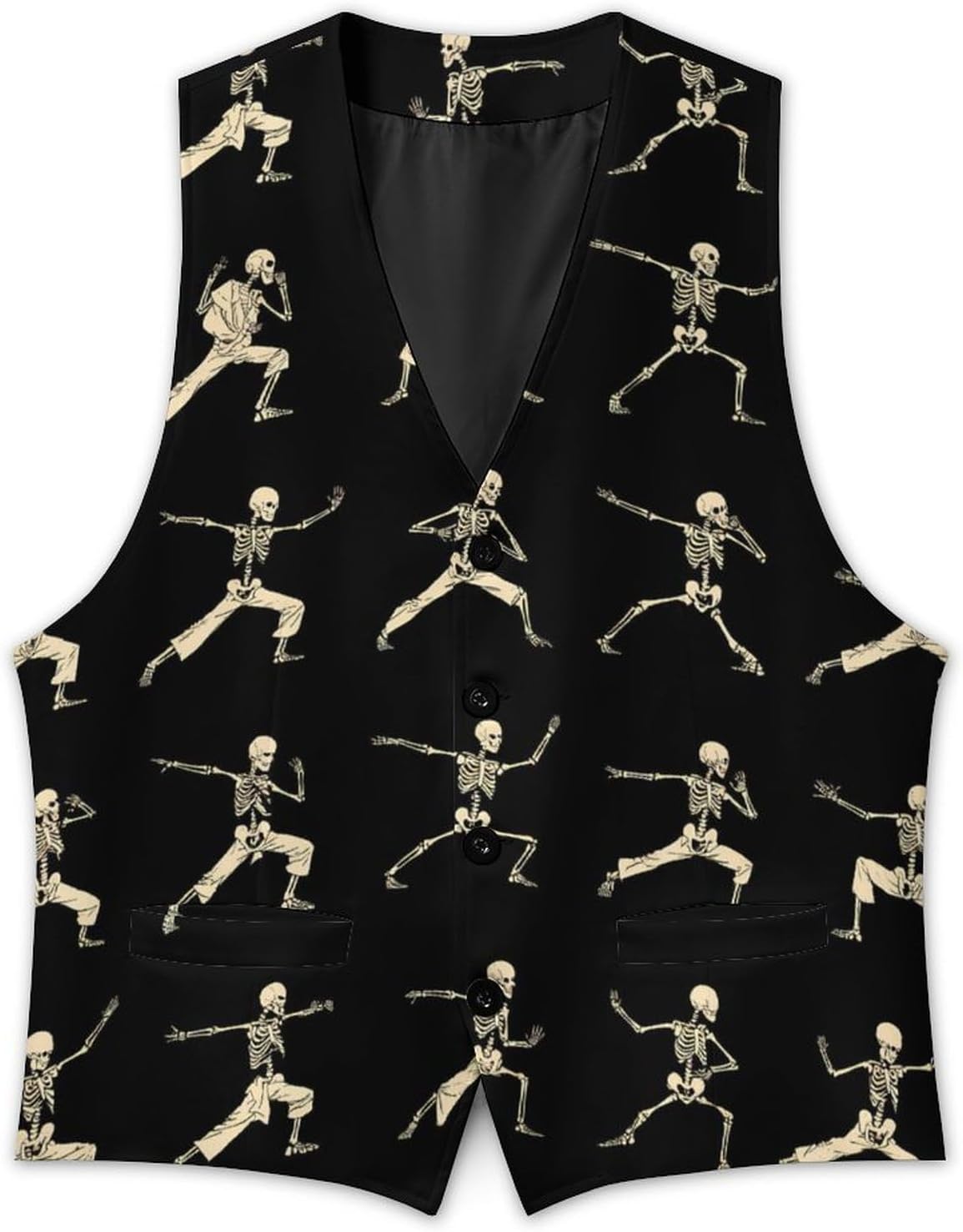 Kung Fu Skeleton Men's Suit Vest Formal Vests Casual Dress Fit Waistcoat Casual Tuxedo for Business