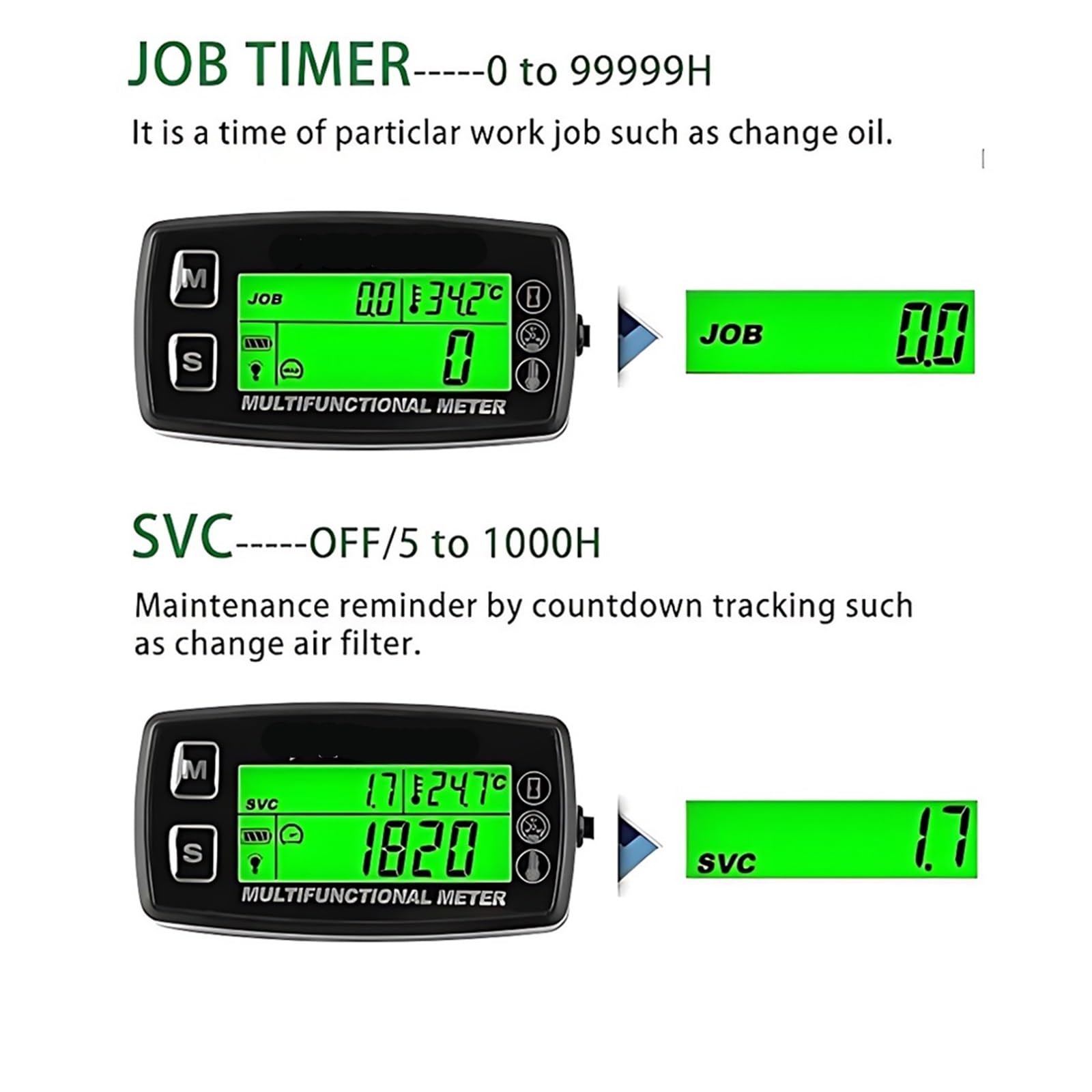 Tacómetro Digital con Indicador Temperatura TS001-PT100 RPM Motocicletas Gasolina, Buggies Marinos, Tractores Quitanieves, Motos Agua, Paramotores Velocímetro Tacómetro
