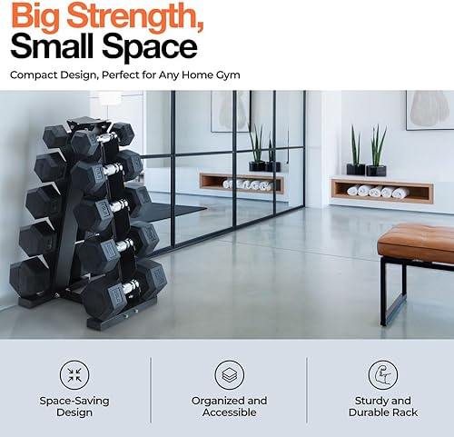 Miniatura 2 de Sagler Juego de mancuernas con estante, mancuernas recubiertas de goma de 150 libras para un fácil agarre, carbono duradero para entrenamiento de