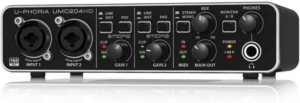 Behringer U-PHORIA UMC204 Audiophile 2x4, 24-Bit/96 kHz USB Audio/MIDI Interface with Midas Mic Preamplifiers
