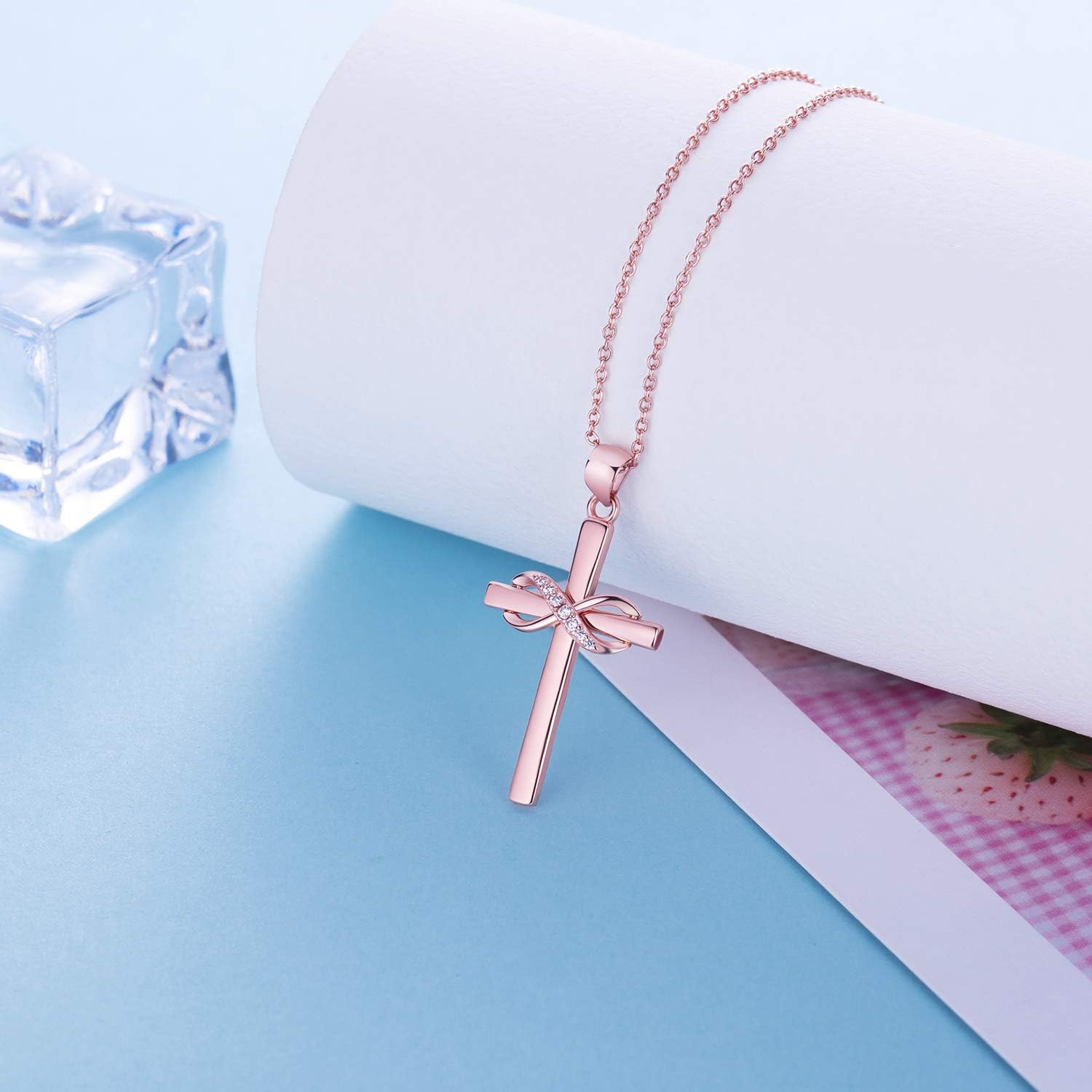 AmorAime 925 Sterling Silver Cross Necklace for Women Infinity Necklace 14K Rose Gold Plated Necklaces - Image 3
