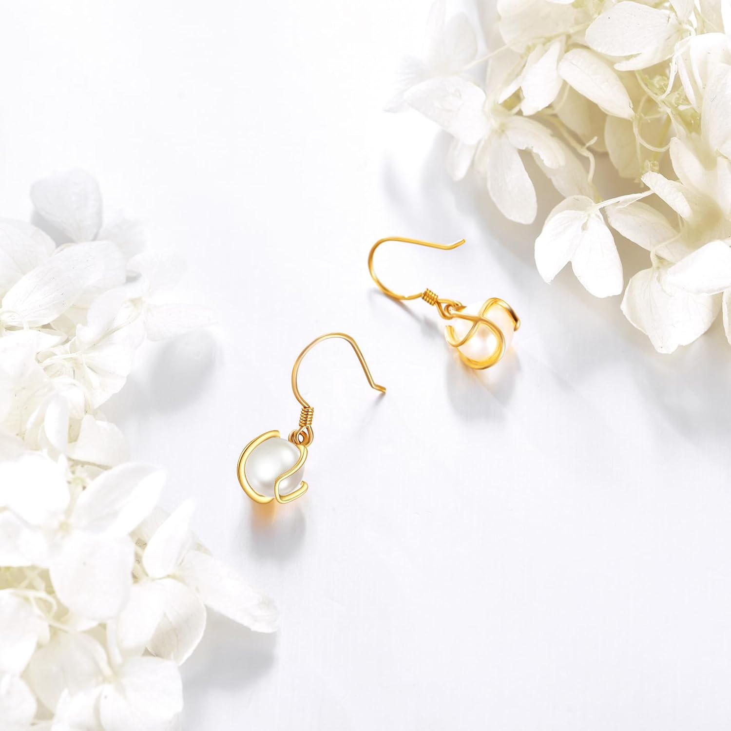 DOVRAN 14k Gold Pearl Earrings for Women Freshwater Pearl Drop Earrings Solid Gold Pearl Jewelry for Her - Image 3