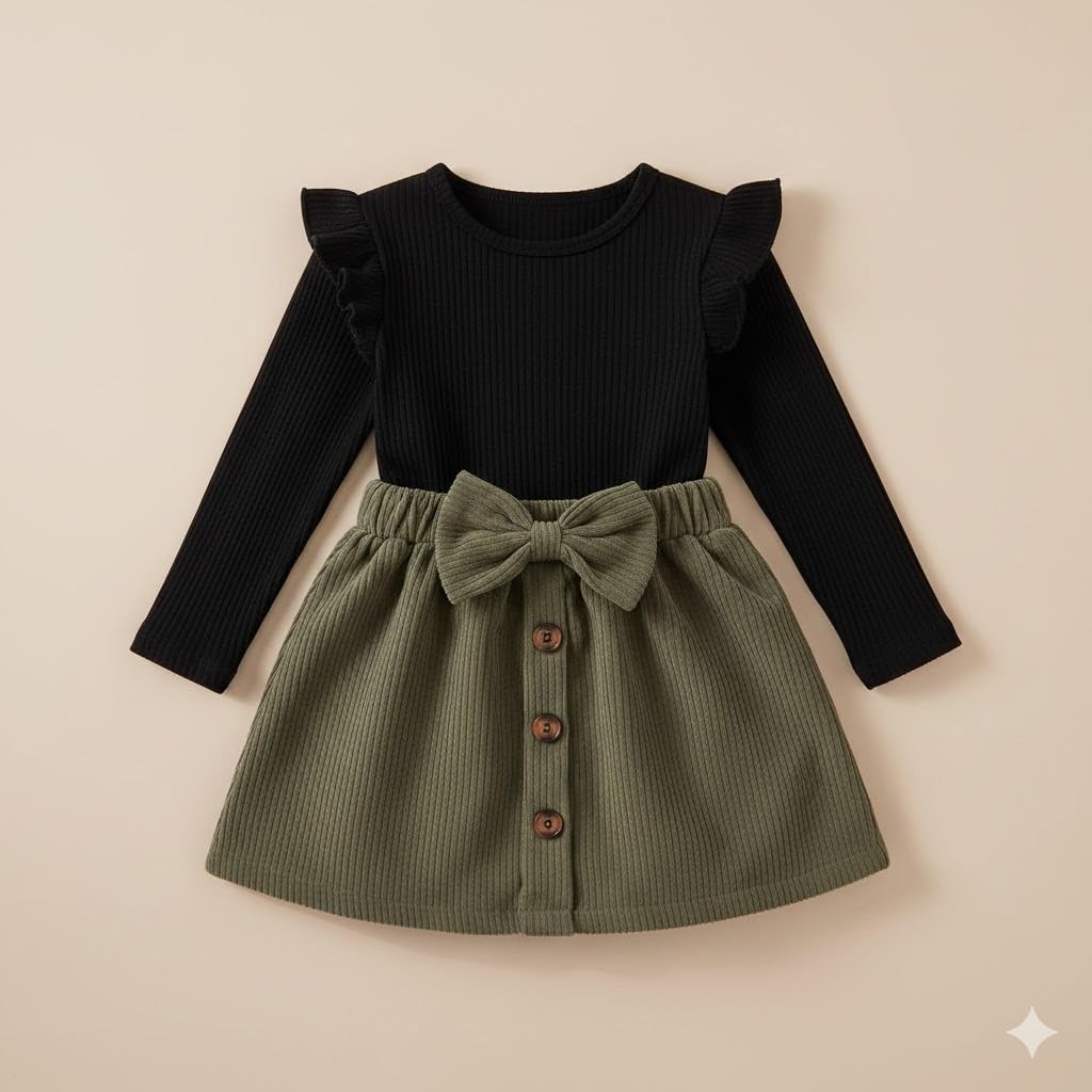 A.T.U.N. (ALL THINGS UBER NICE) Elegante vestido para niñas listo para el invierno | Cuello redondo con manga larga y detalle de lazo | Atuendo cálido y moderno