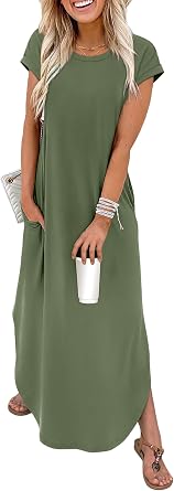 WIHOLL Summer Dresses Cap Sleeve Crewneck Maxi Long Casual Dress with Pockets Beach Vacation Sundresses 2026 Trendy