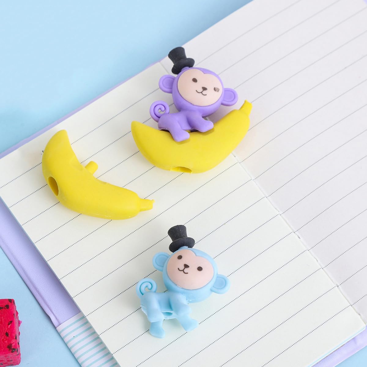 48 Gomme da Cancellare Colorate a Forma di Scimmia su Banana Gomme da Cancellare Giocose e Compatte per Studenti Cancelleria Originale per Uso Scolastico e Studio