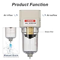 Vista 4 de AIRZOE Secador de Aire de 1/4" NPT para Compresor - Separador de Agua para Compresor de Aire AF2000-02, Drenaje Manual, Elemento de Latón de 5