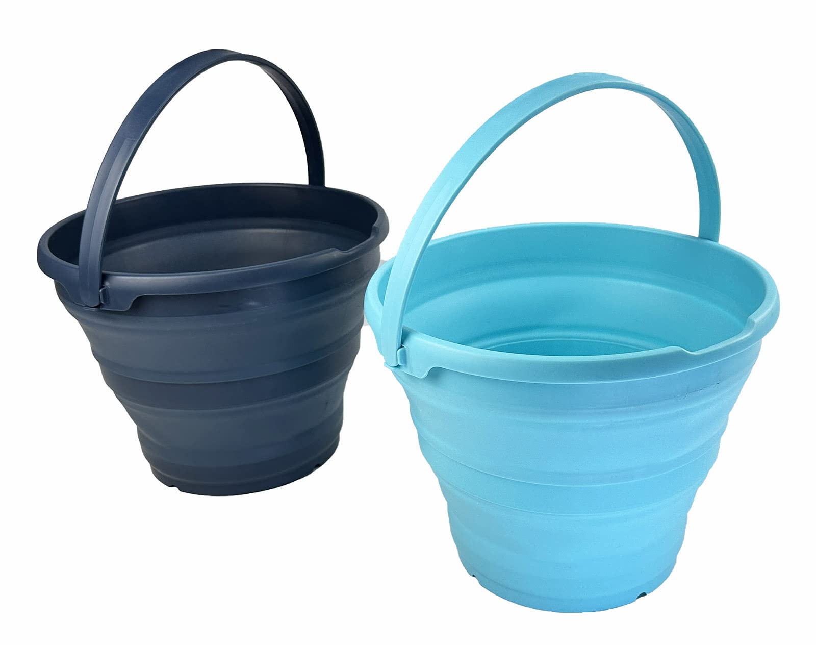 SAMMART 10L (2.6 Gallon) Collapsible Plastic Bucket - Foldable Round Tub - Portable Fishing Water Pail - Space Saving Outdoor Waterpot, Size 33cm Dia (Jade + Leaf Blue (Set of 2))