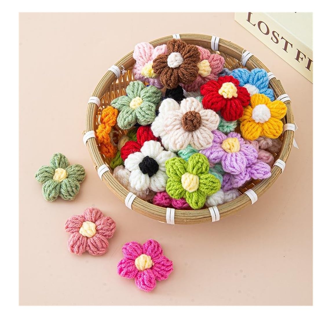 SPHINX Handmade Woollen Crochet Flower Heads for Crafts, Bouquet & Garland Making, DIY Gift Wrapping & Toppers, Sewing & Cloth Embellishments, Hair Accessories, Scrapbooking & Decorative Home Decor- (20)