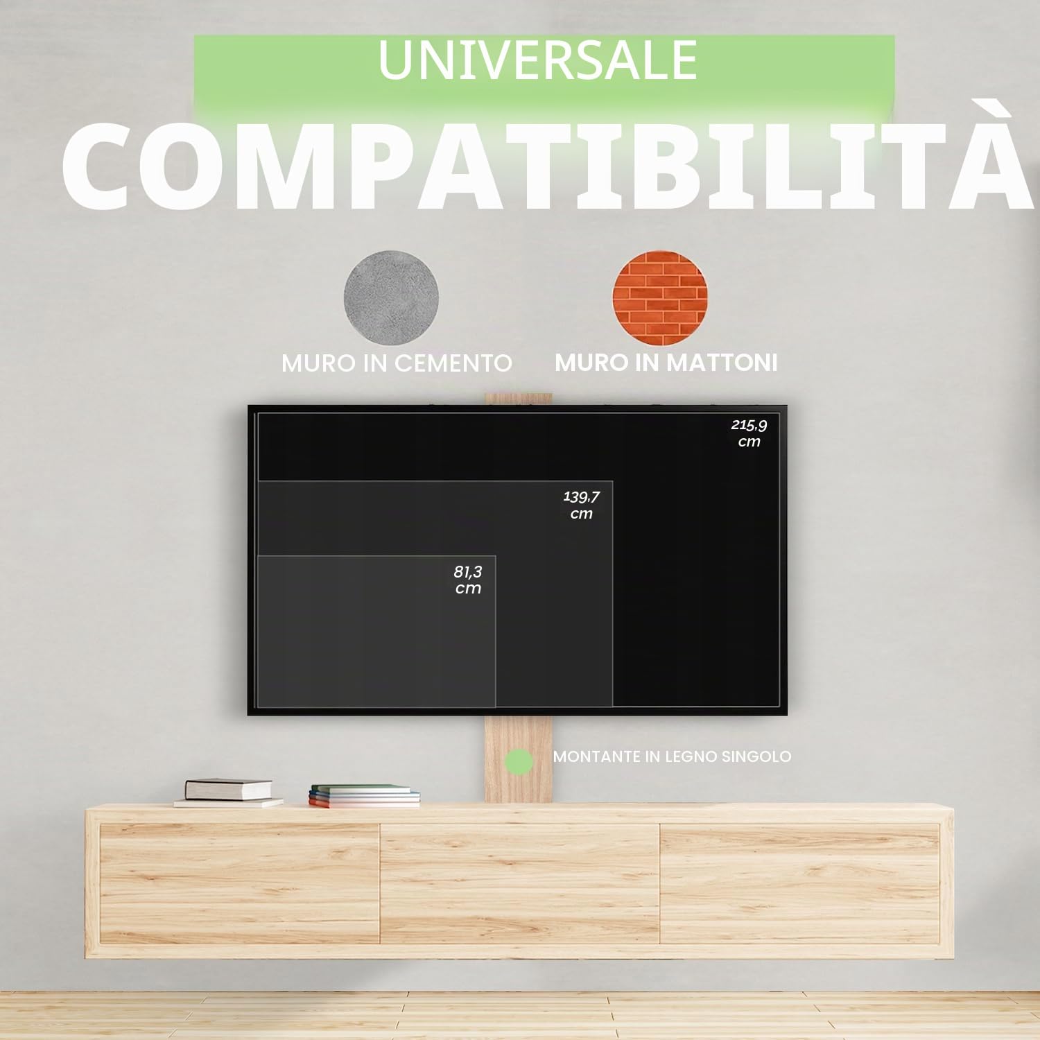 Supporto TV Parete - per 32-85 pollici TV LED LCD, 4K HDR Schermi - Inclinazione e Girevole Ultra Sottili - Max VESA 600x400mm - Capacità Massima di Peso 60 kg