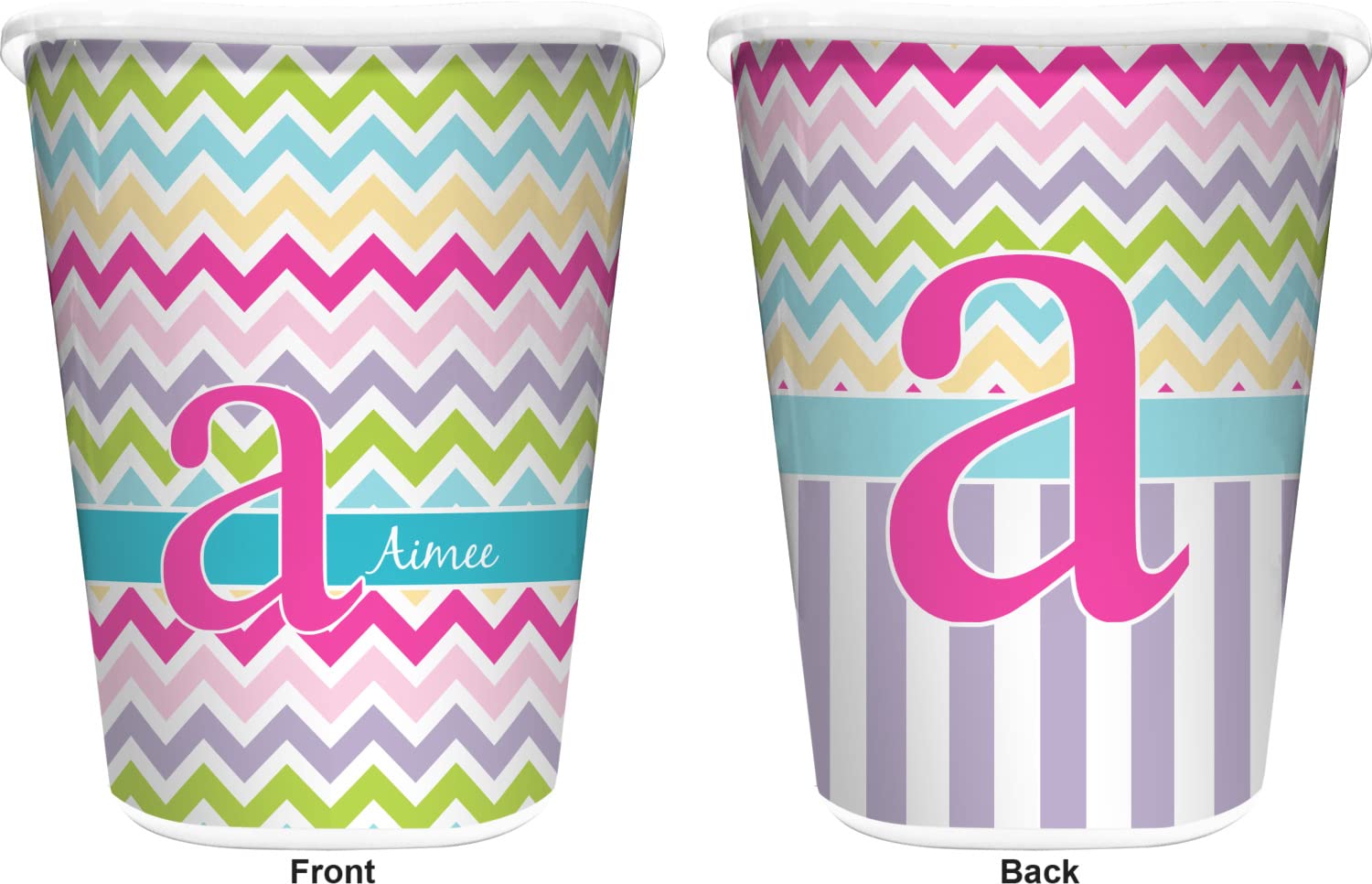 RNK Shops Personalized Colorful Chevron Waste Basket - Double Sided (White)