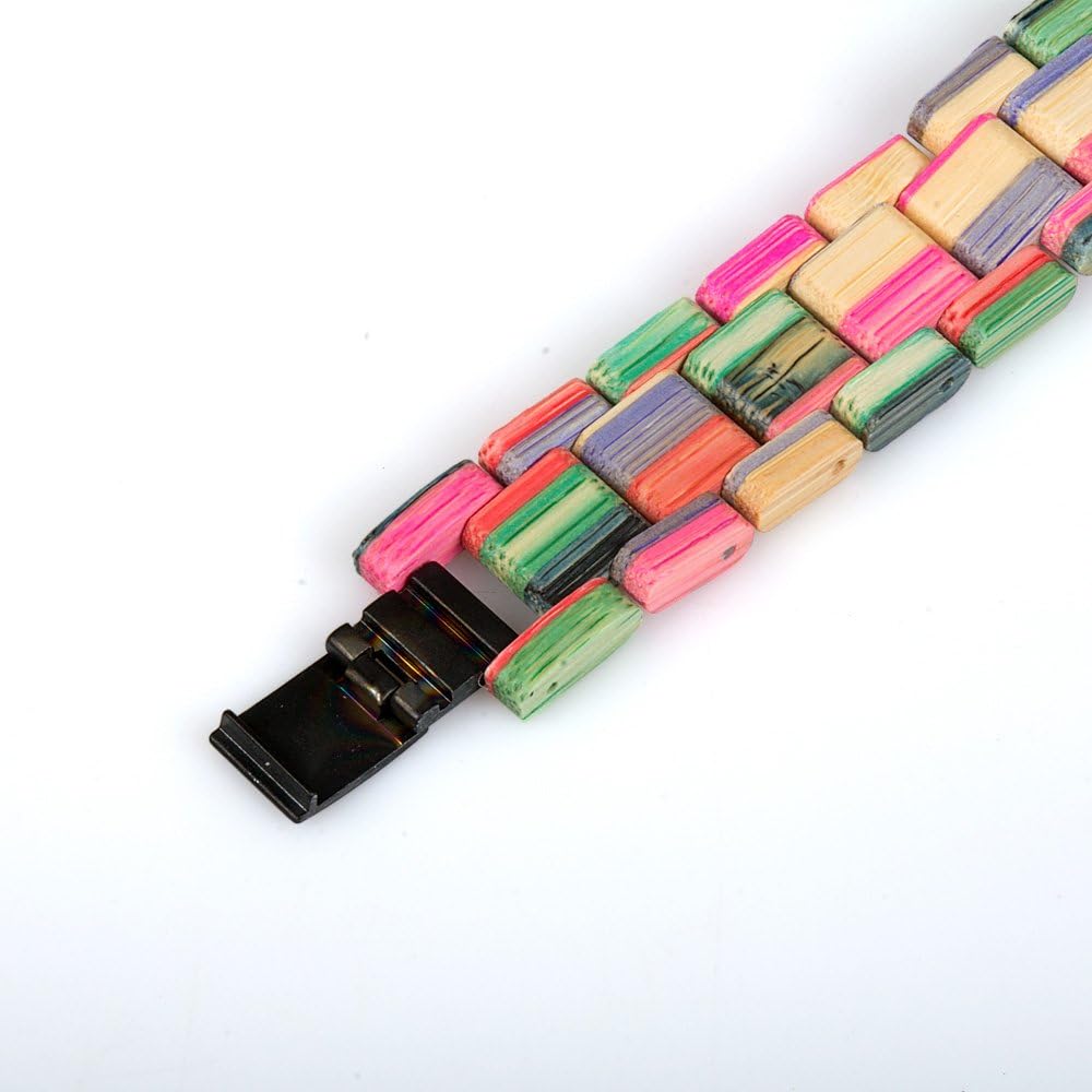 FANMIS Womens Mens Analog Quartz Fashion Sports WristWatches Nature Handmade Colorful Bamboo Wood Watch (Women Colorful)