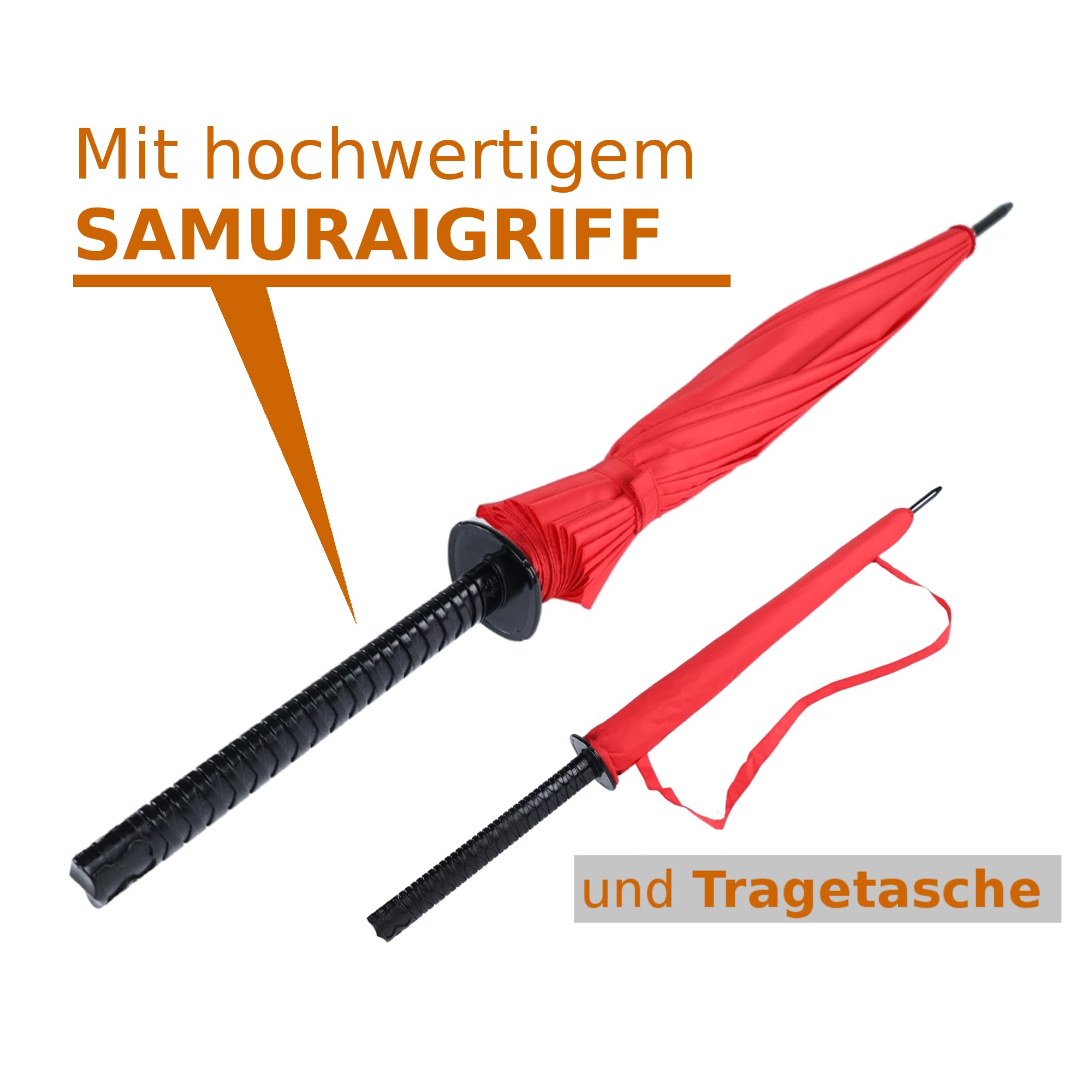 Japanwelt Samurai Katana-Regenschirm Groß I Japanischer Schirm Mit Samuraischwert, Anime Japan Gurt, für Erwachsene & Kinder, 100 cm Durchmesser