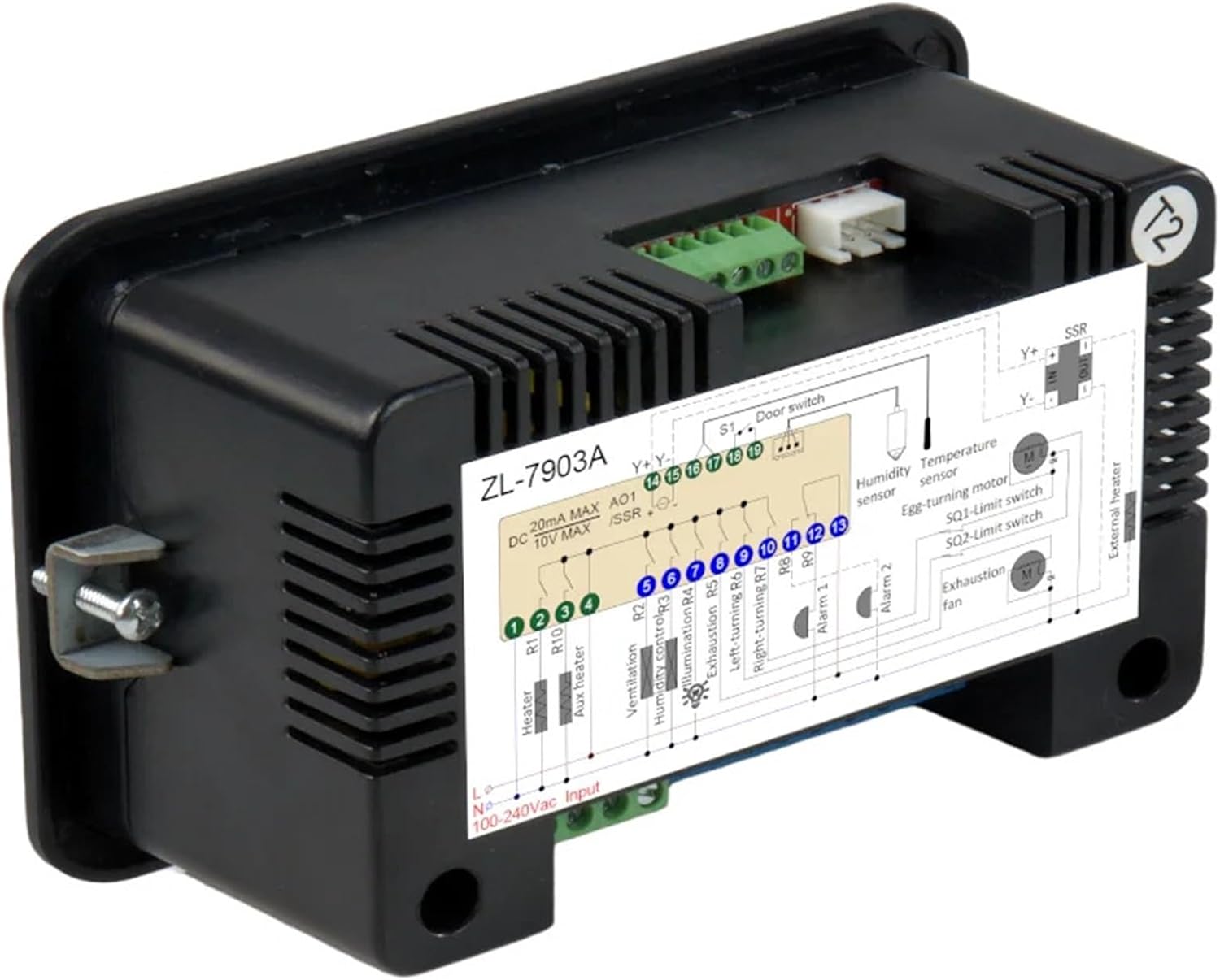 Back of Lilytech ZL-7903A controller with wiring diagram