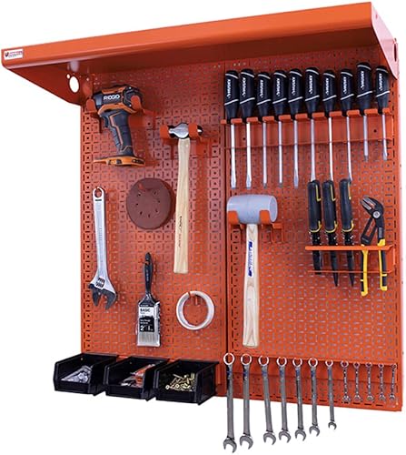 Miniatura 8 de OmniWall Kit de almacenamiento de pared de metal de 2 paneles de 32 x 32 pulgadas, sistema de organización (blanconaranja)