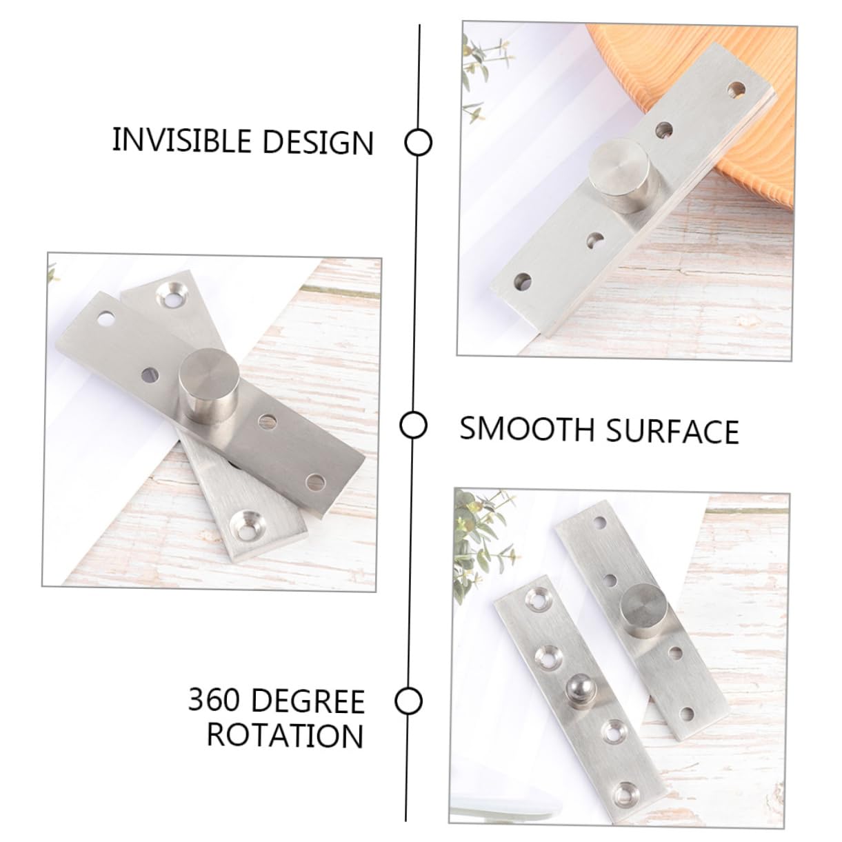 SOESFOUFU 360° Rotating Hidden Hinge for Doors Stainless Steel Pivot Hinge 2 Pack Easy Install