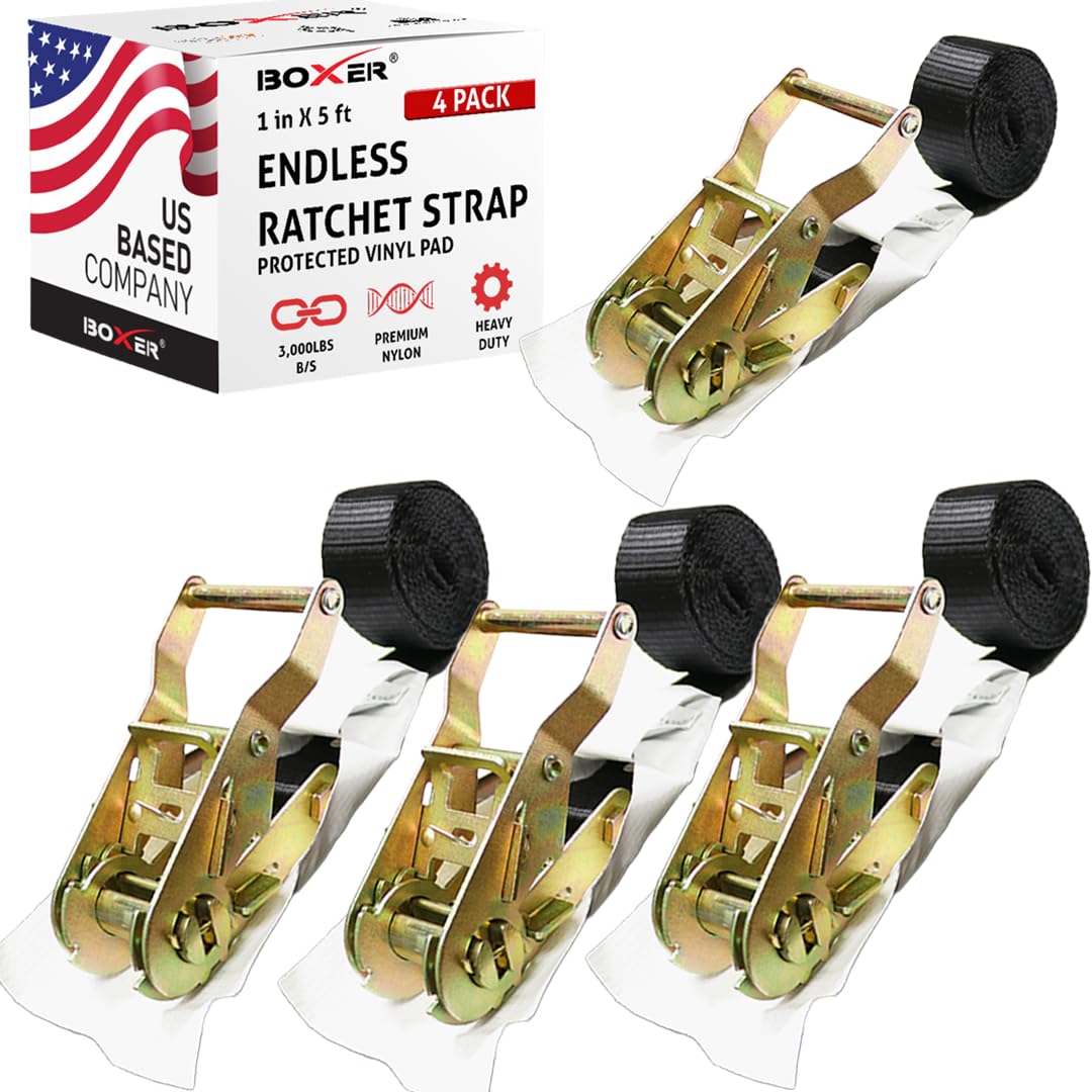 Endless Ratchet Tie Down Straps,Durable Nylon Black Strap Down Ratcheting Securing Straps Heavy Duty Cargo Tie Downs Track Spring Fittings Cargo Straps For Trailer Loads Motorcycle Kayak 7ft 2pack - View #13