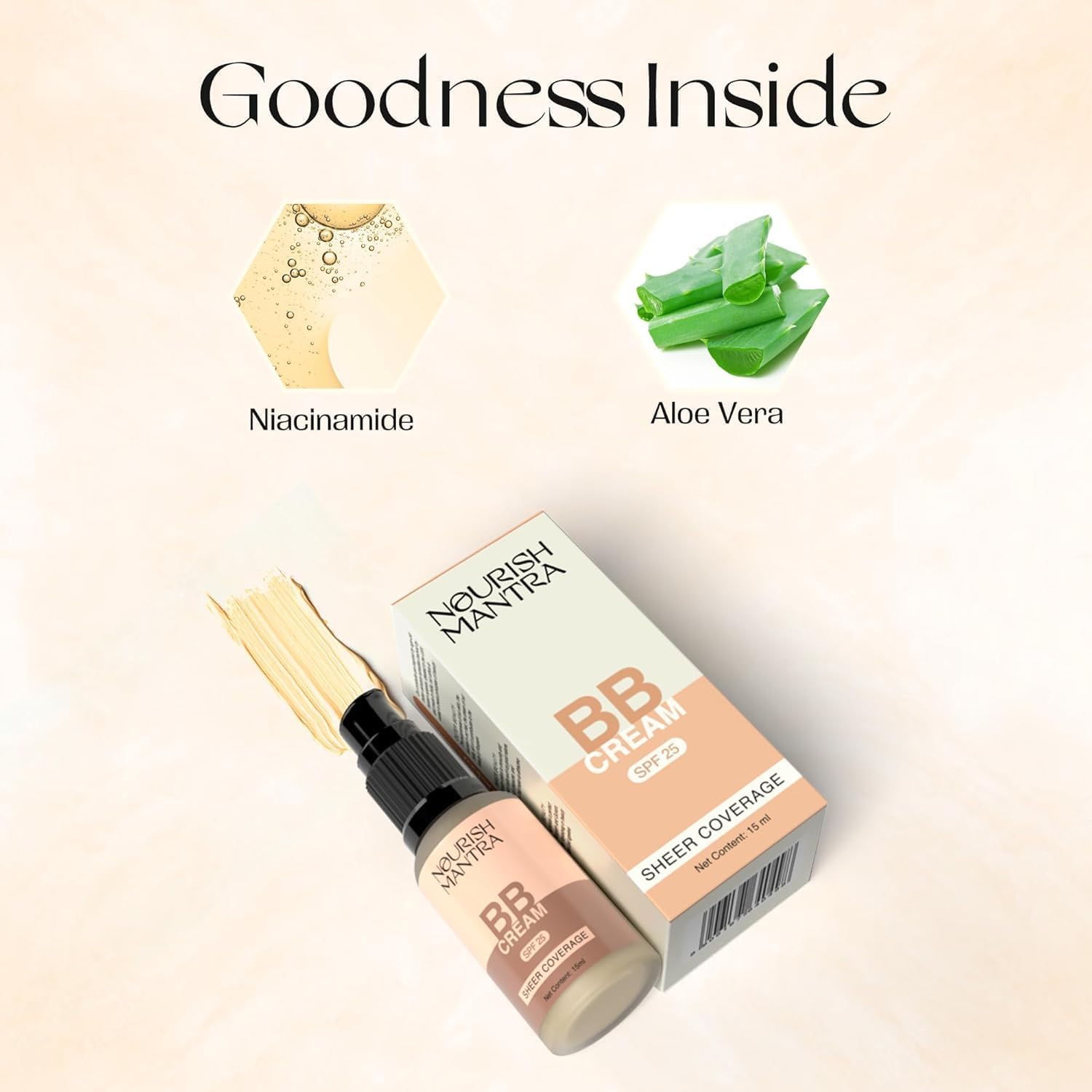 Nourish Mantra BB Cream with SPF 25, Brown, 15 ml (Pack of 1) - Image 2
